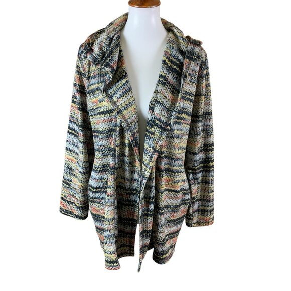 David Cline Multicolor Knit Cardigan Hooded Long Sleeve Abstract Medium - Picture 1 of 5
